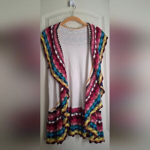 Double Zero Womens Colorful Crochet Vest Cardigan S Party Festival Casual Cruise